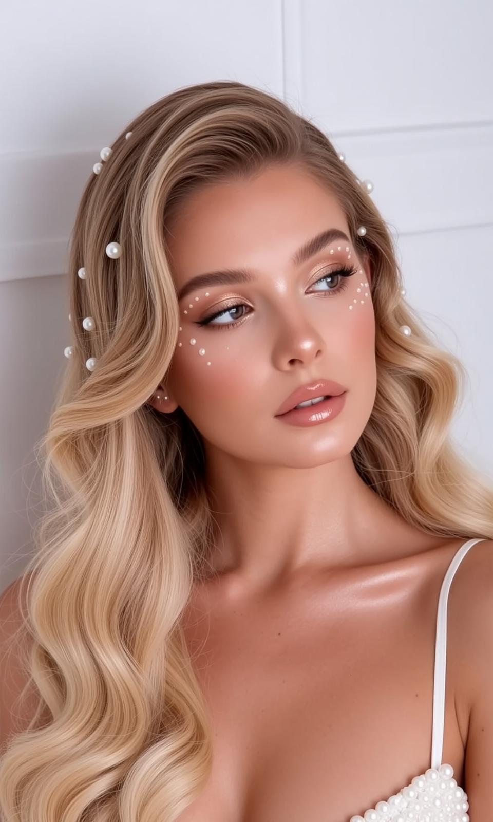 Makeup Photorealistic Young Long Wavy Blonde Hair