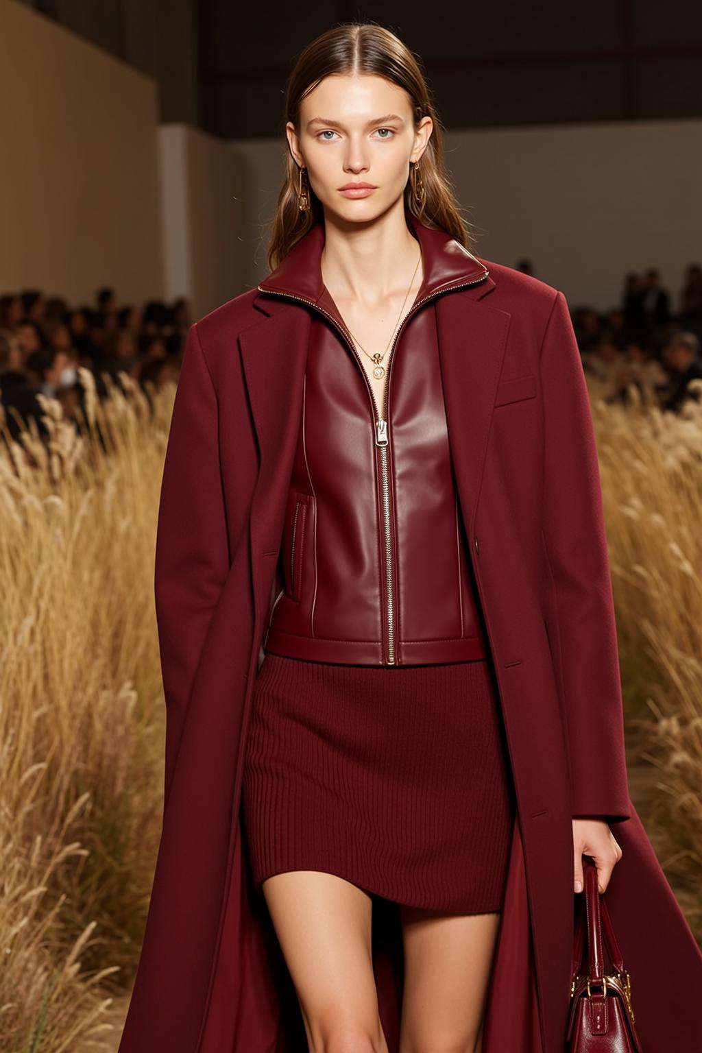 Burgundy Coat Leather Bag Street Style