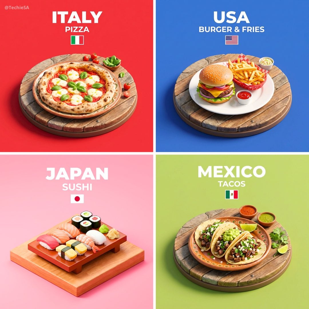 A miniature diorama featuring a country's signature dish in an isometric view, with soft textures and realistic lighting.