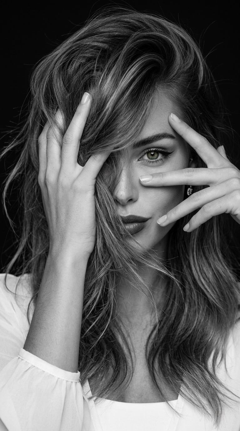 Contrast Black And White Studio With Long Voluminous