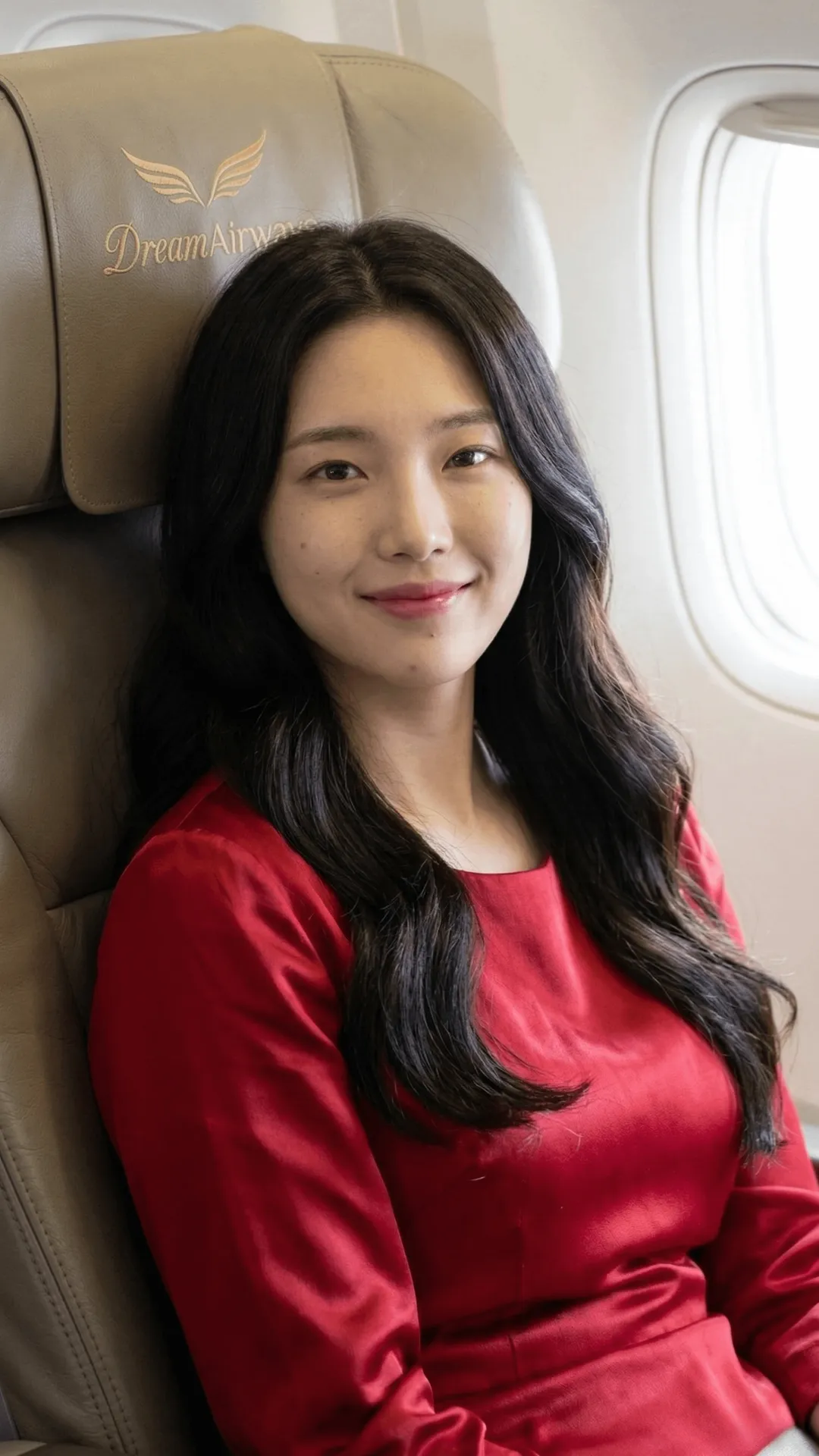 Red Satin Blouse Airplane Seat