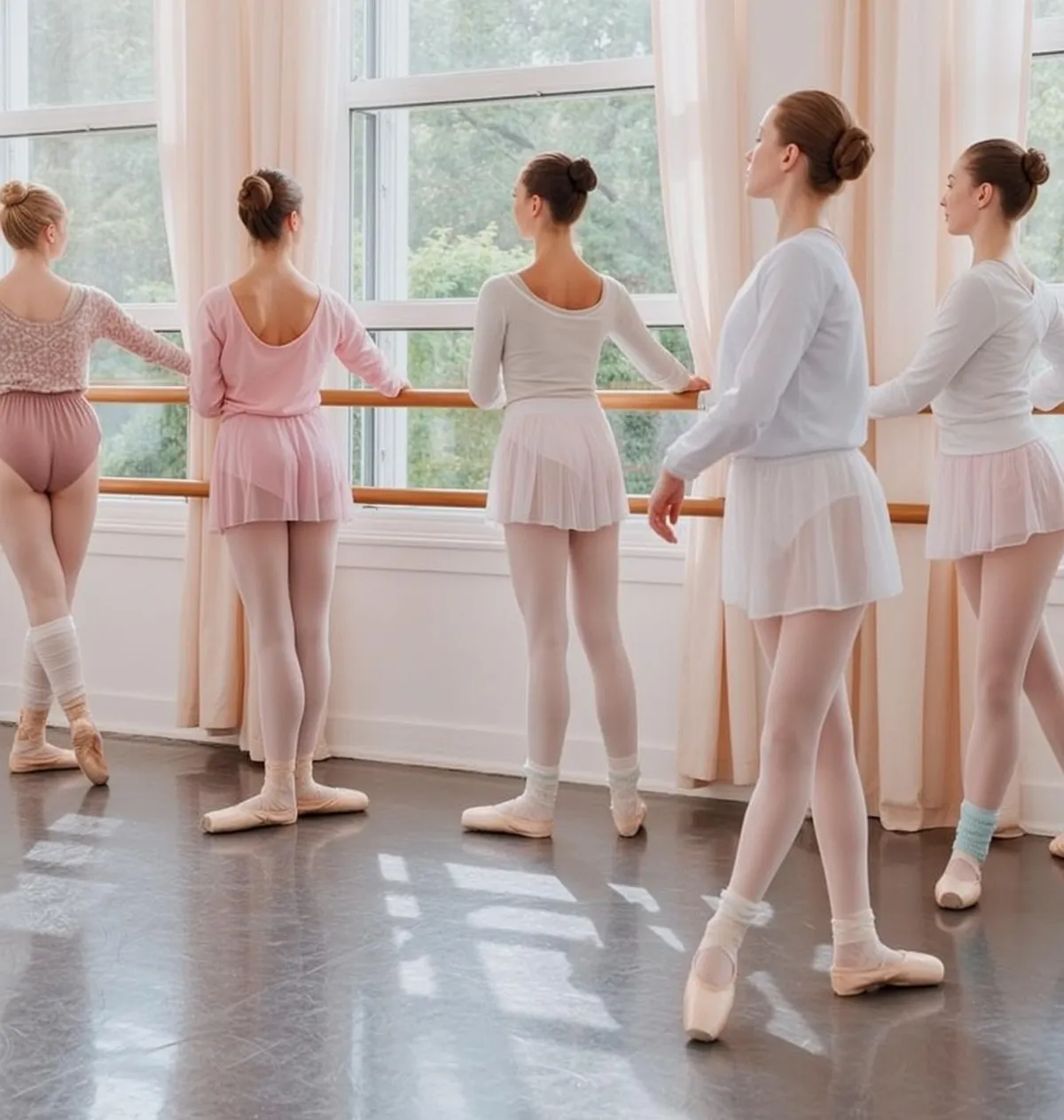 Balletcore Group Five Ballet Dancers Stand Facing