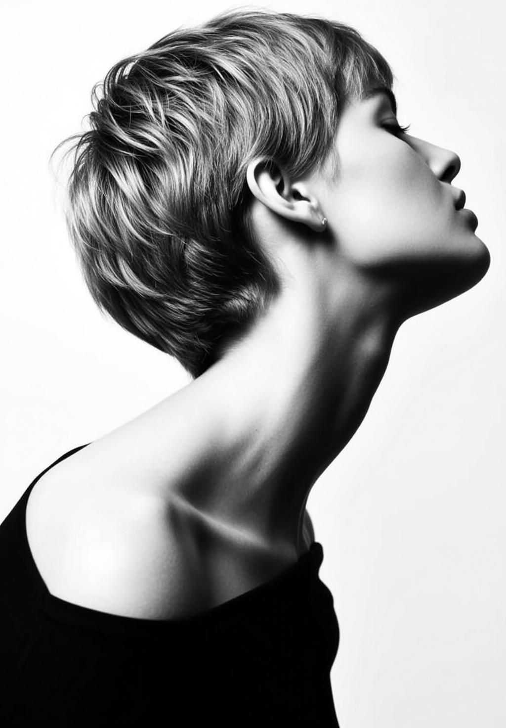 Black And White Medium Shot Profile Portrait Woman With Very