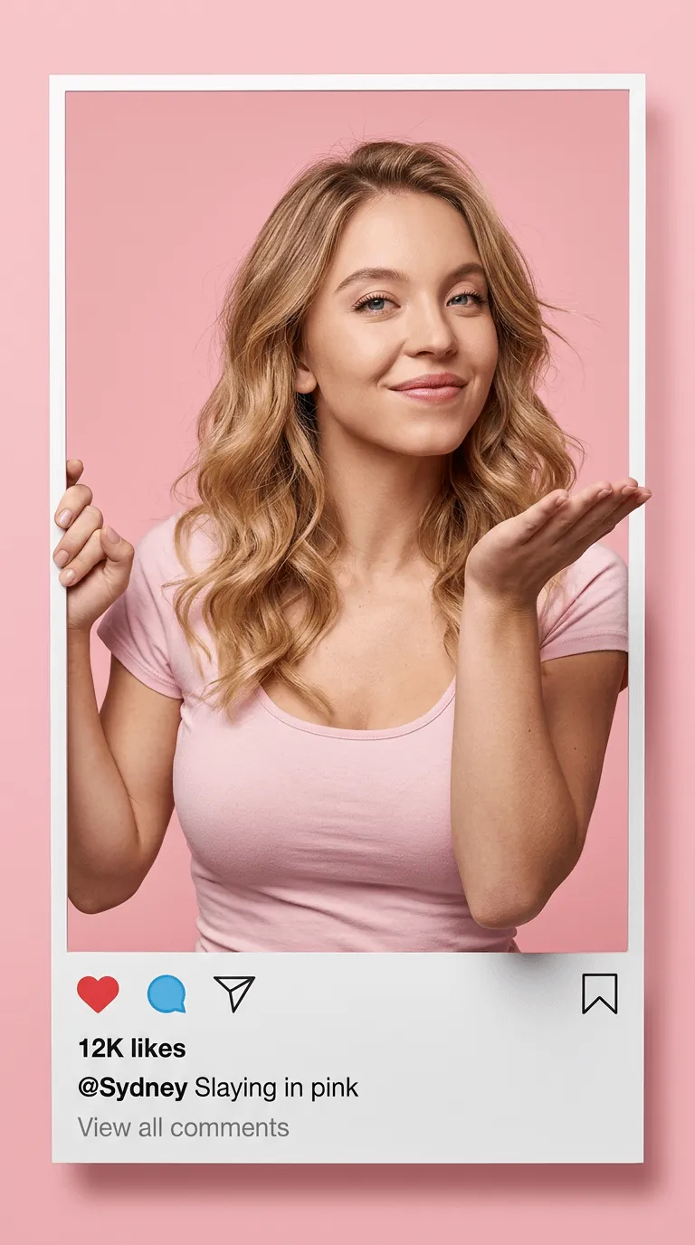 Pink T Shirt Blowing Kiss Instagram Border
