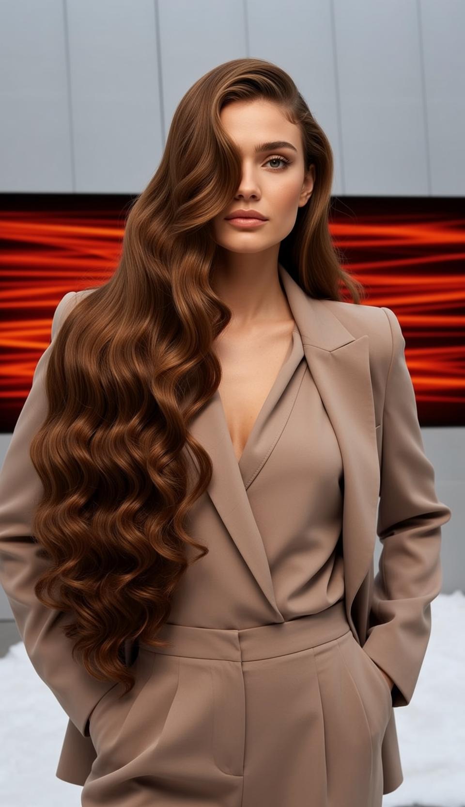 Luxury Young Long Wavy Auburn Fair Beige