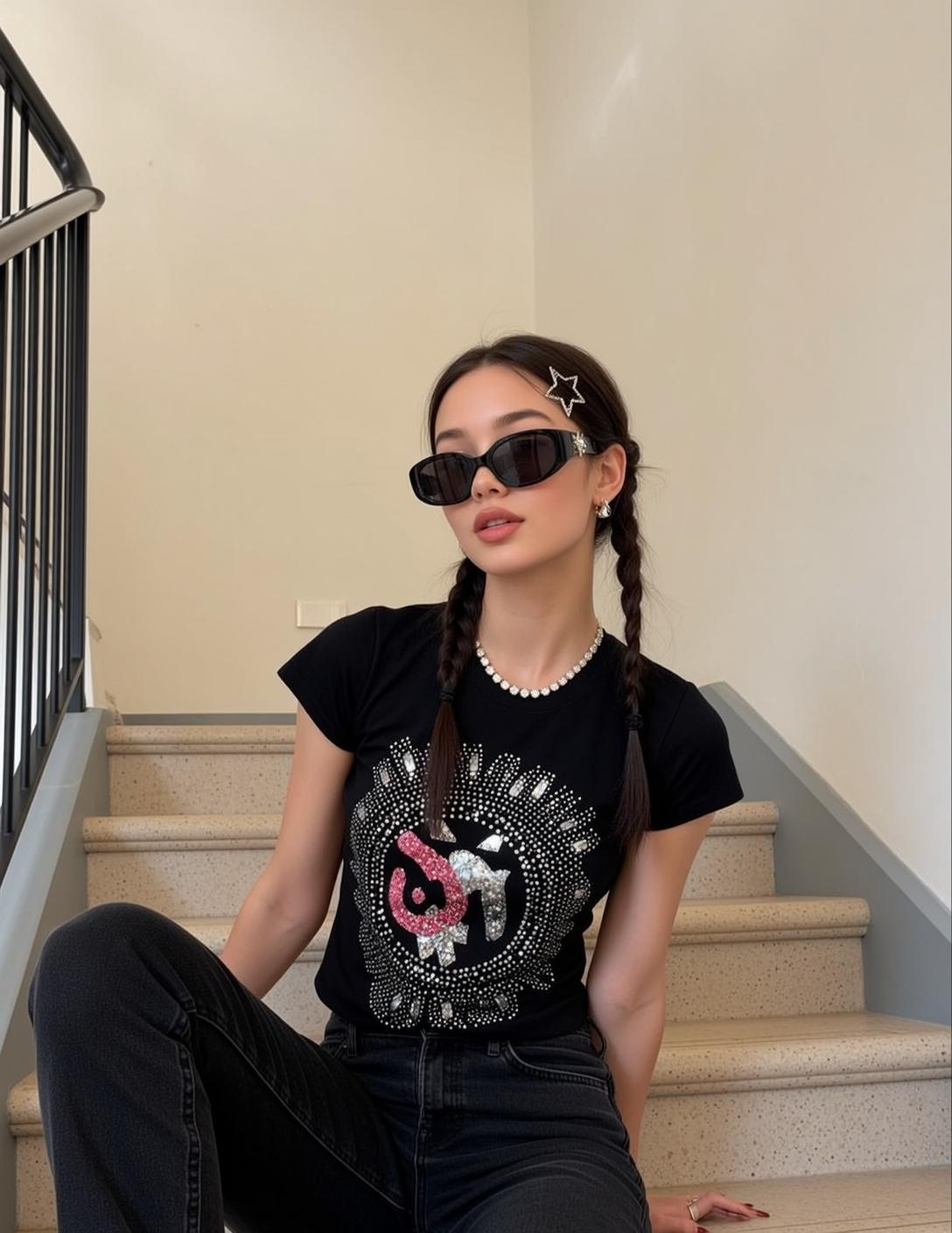 Explore Seated Staircase Her Body Angled Slightly