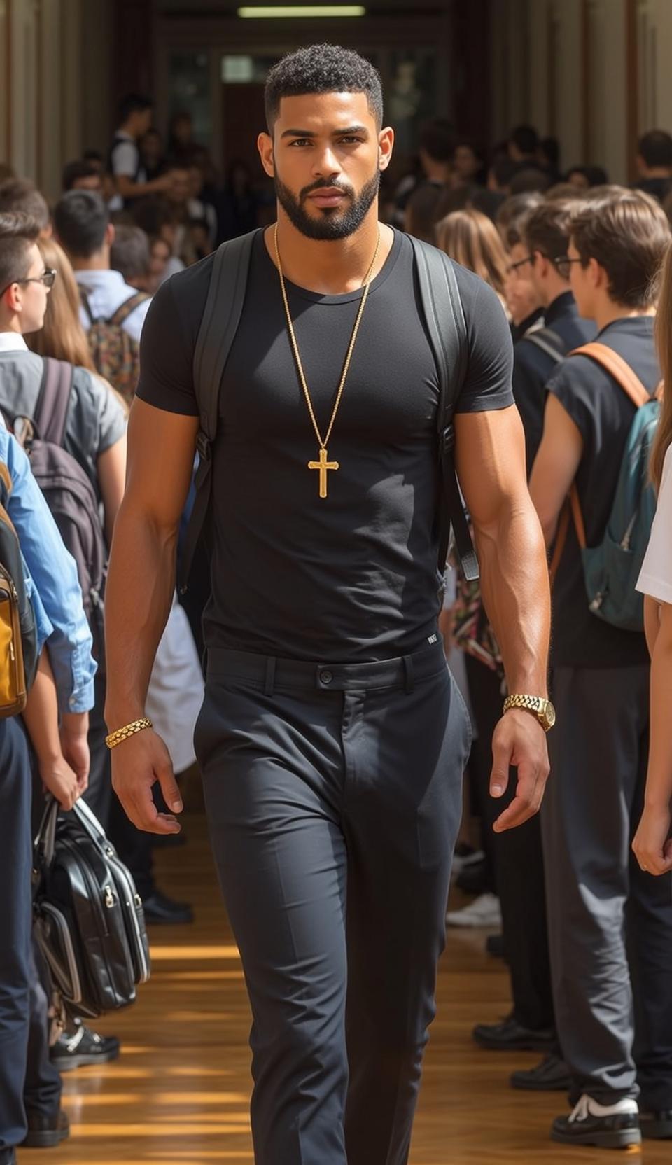 Black T Shirt Gold Chain Portrait