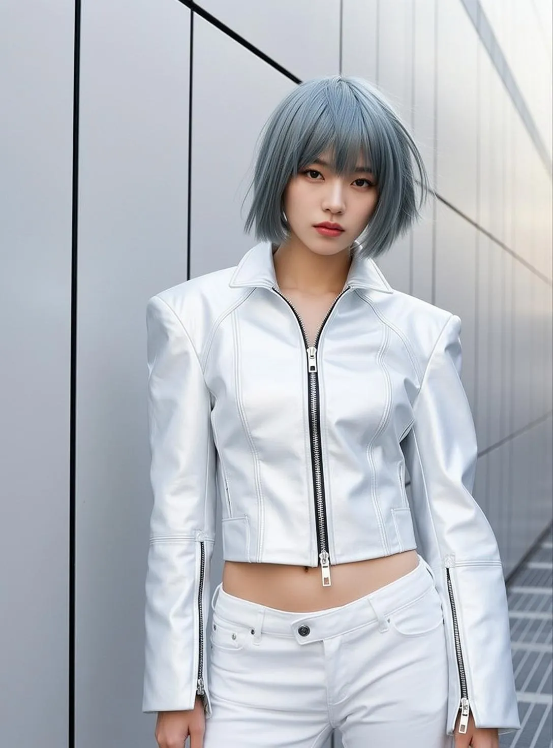White Cropped Leather Urban Modern Building Concrete Wall