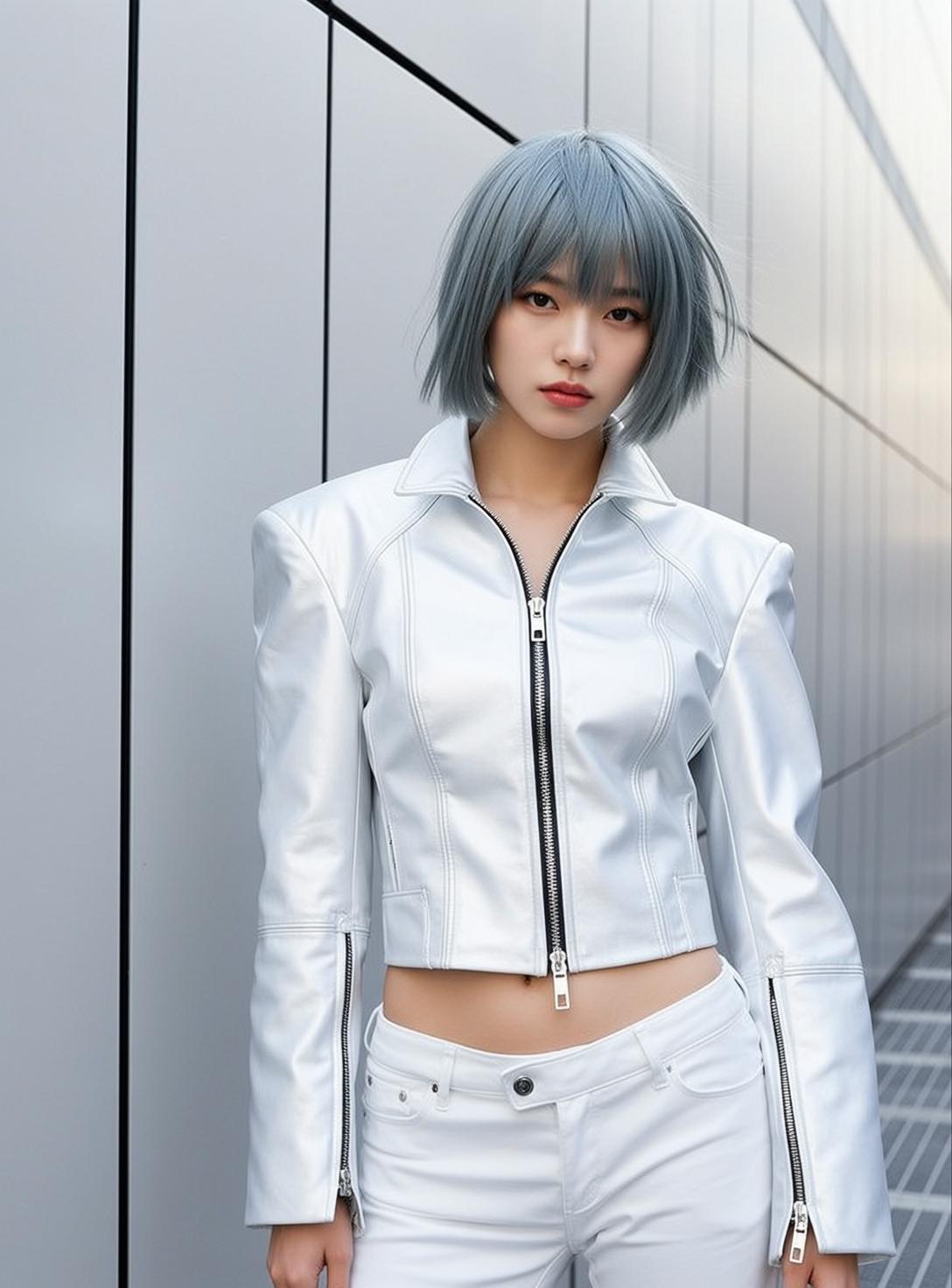 White Cropped Leather Urban Modern Building Concrete Wall