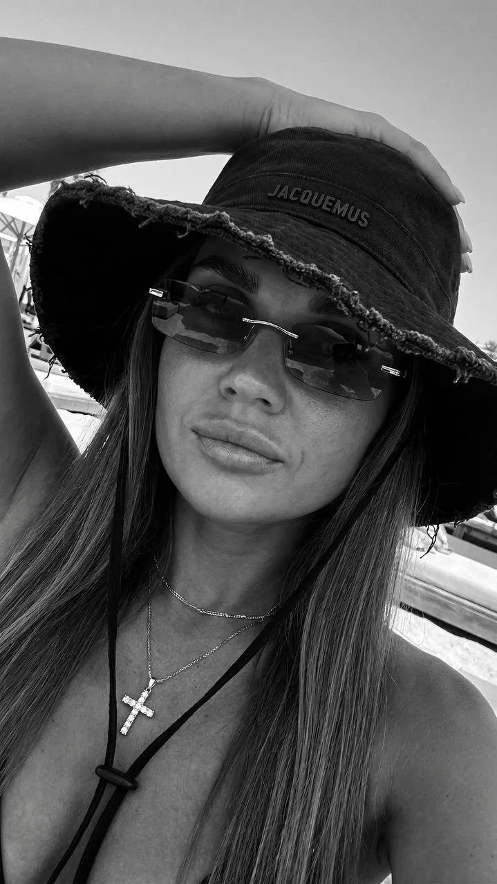 Luxury Beach Club Selfie Relaxed Pout Crystal Cross Pendant