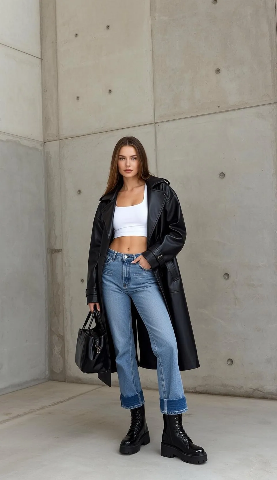 Urban Concrete Building Leather Trench Coat