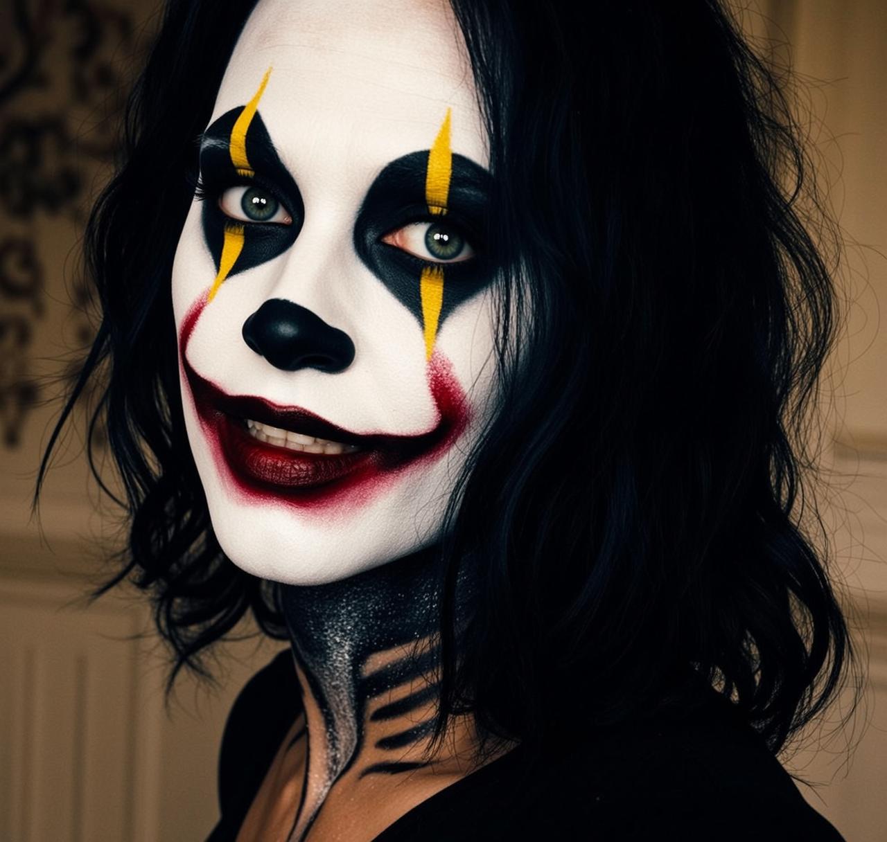 Halloween Makeup Clown Black Wavy Shoulder-length Pale