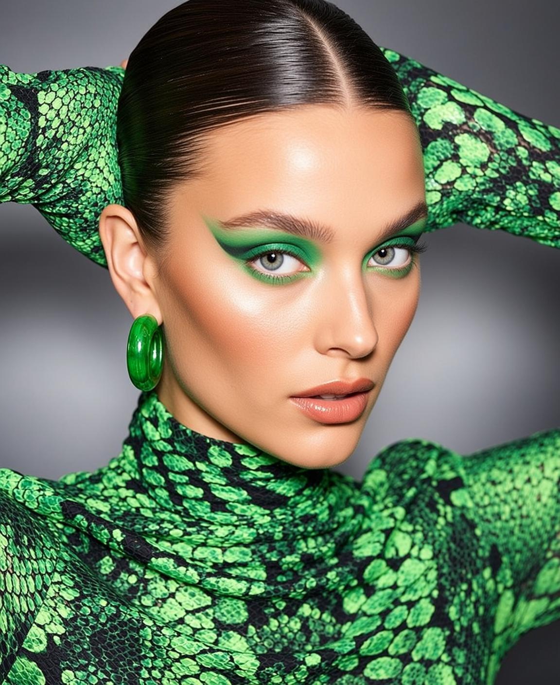 Makeup Photorealistic Her Hands Head Showcasing Striking