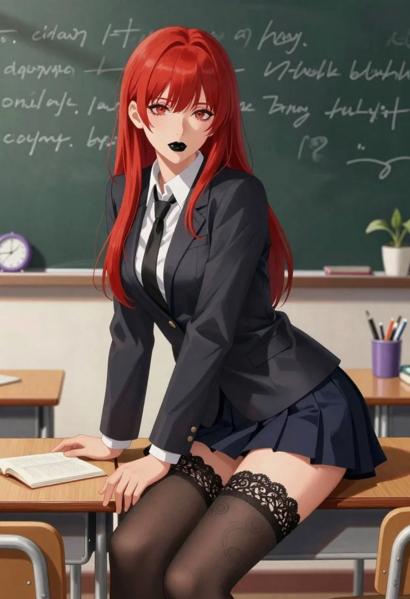 Digital Illustration Young Woman With Long Red Hair And Bangs reference photo