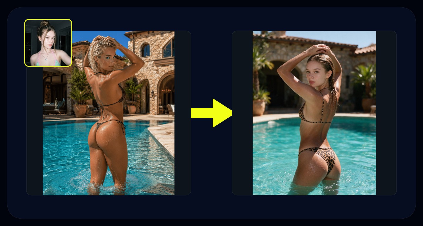 Mila remix walkthrough for Leopard Bikini Woman In Turquoise Pool Looking Back