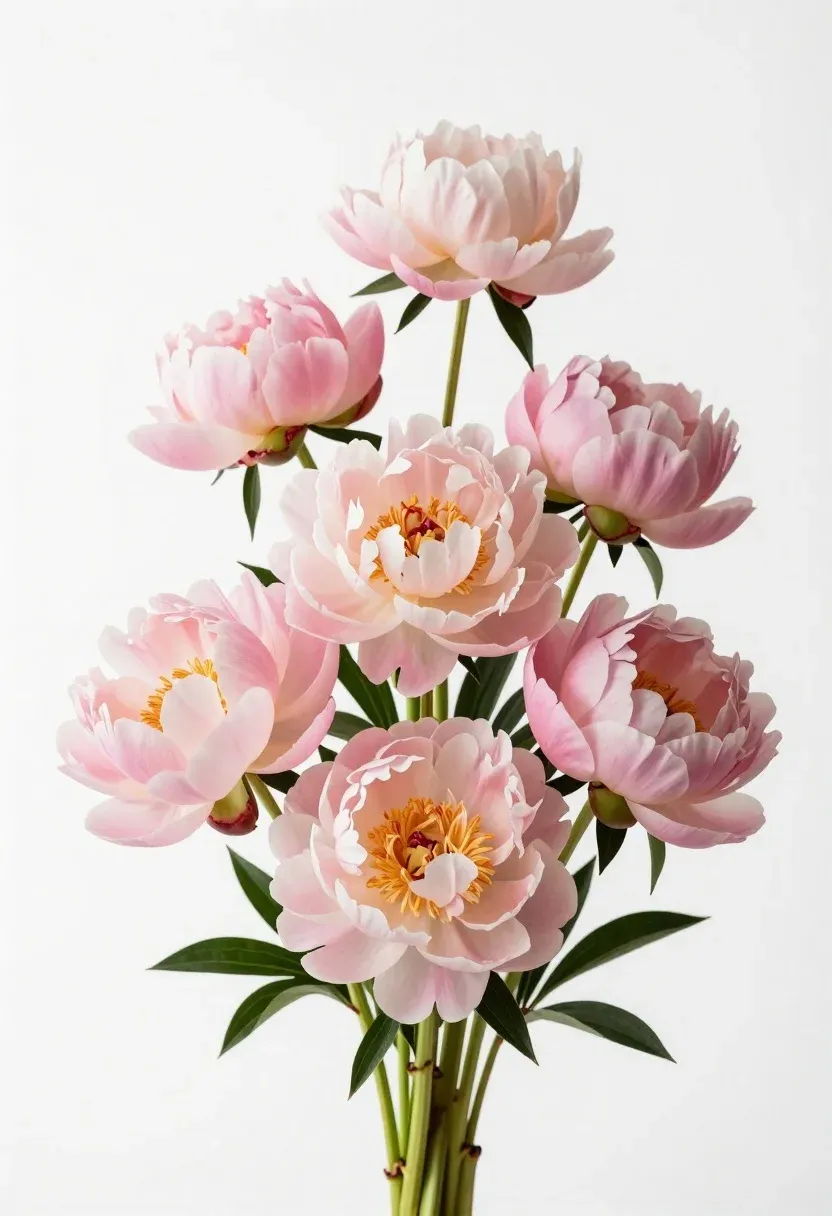 Subject Vertical Bouquet Peonies Full Bloom And Buds Action The