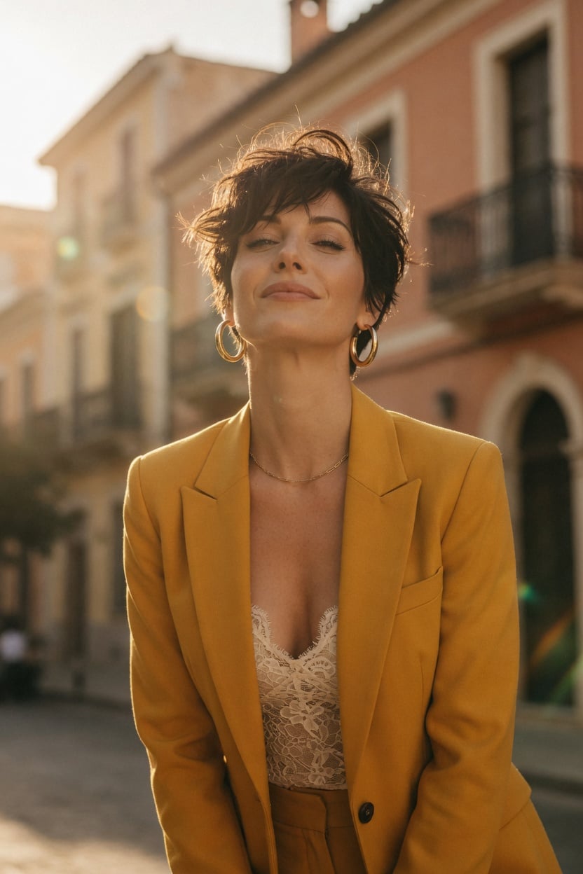 Mustard Blazer Golden Sunlight Mediterranean Buildings