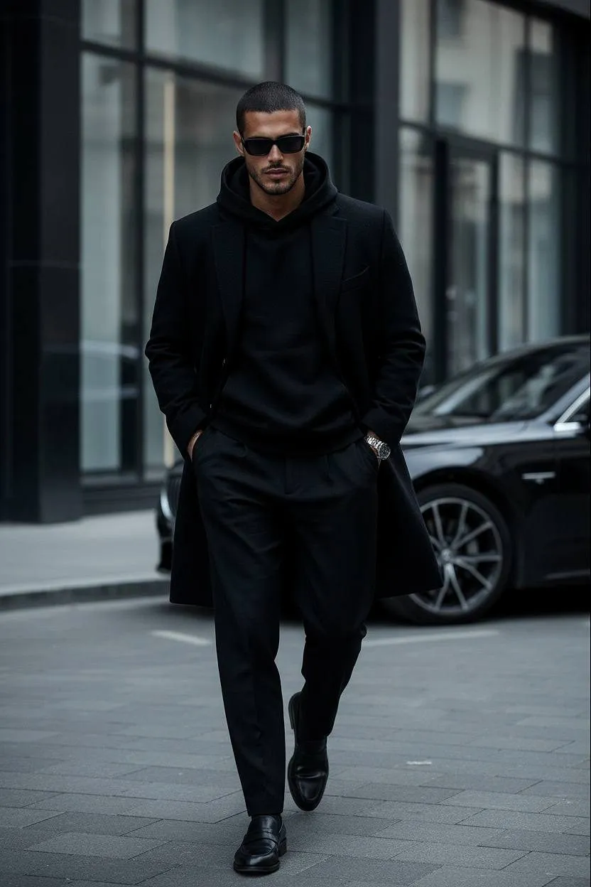 Dark Sunglasses On A City Street Walk