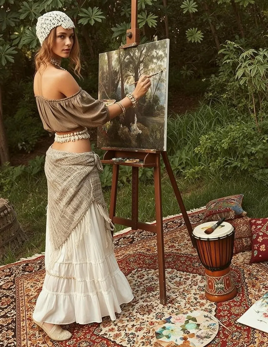 Painting In Forest Clearing Ornate Rug