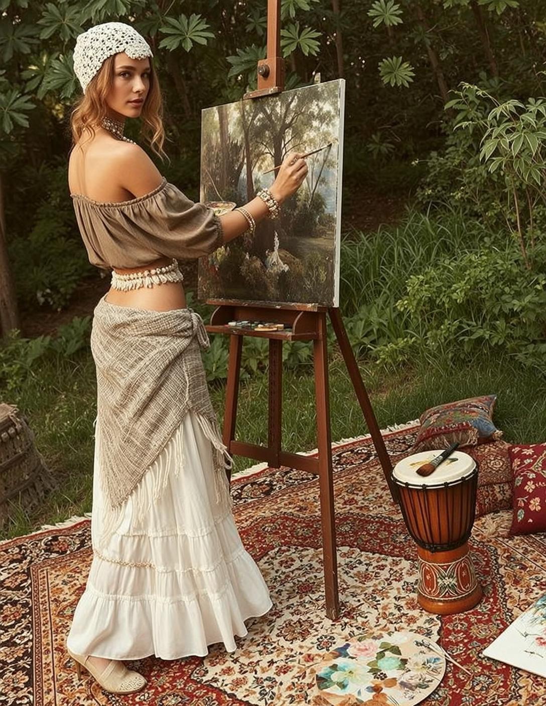 Painting In Forest Clearing Ornate Rug