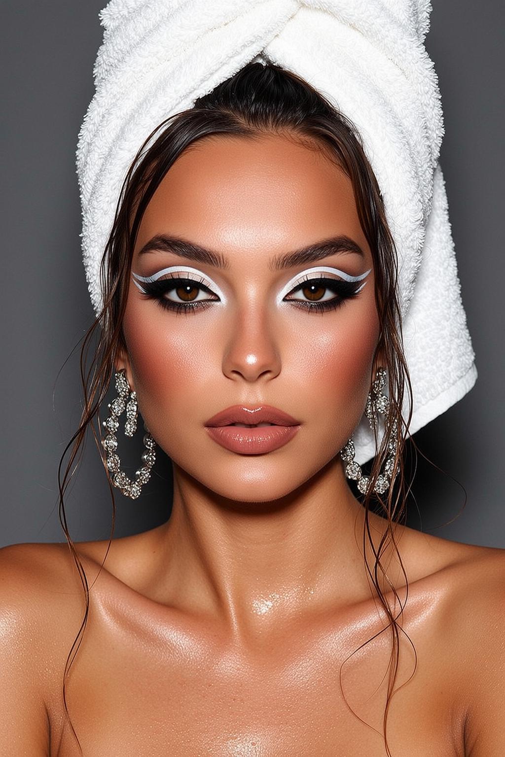 Makeup Headshot Young White Terrycloth Towel Wrapped