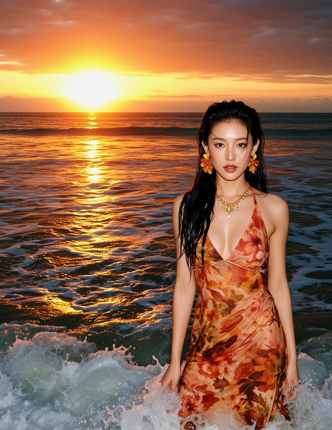 Floral Sheer Dress Beach Sunset