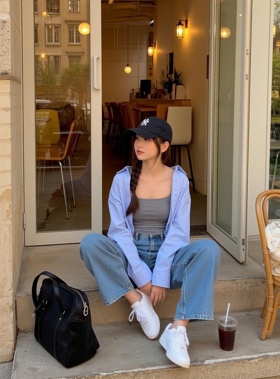 Acubi Sitting Concrete Steps Front Cafe Entrance