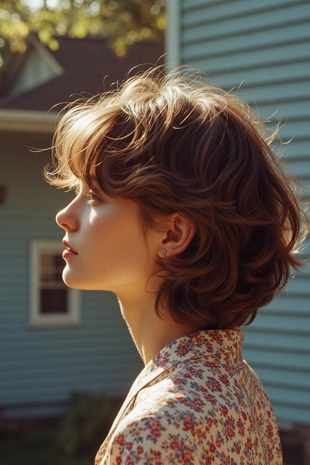 Hair Salon Young Short Wavy Brown Layered