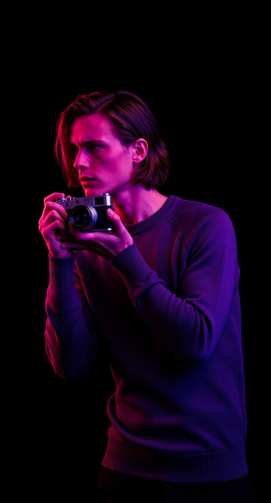 Vintage Camera Neon Studio Pose