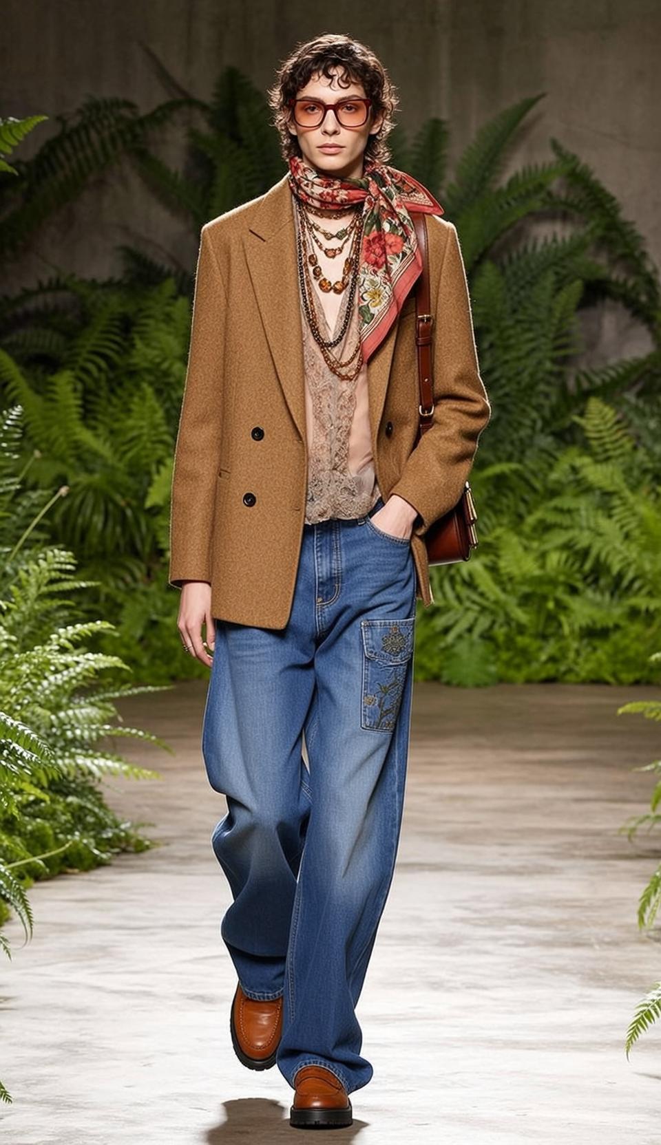 Fashion Week Young Dark Curly Pale Sheer