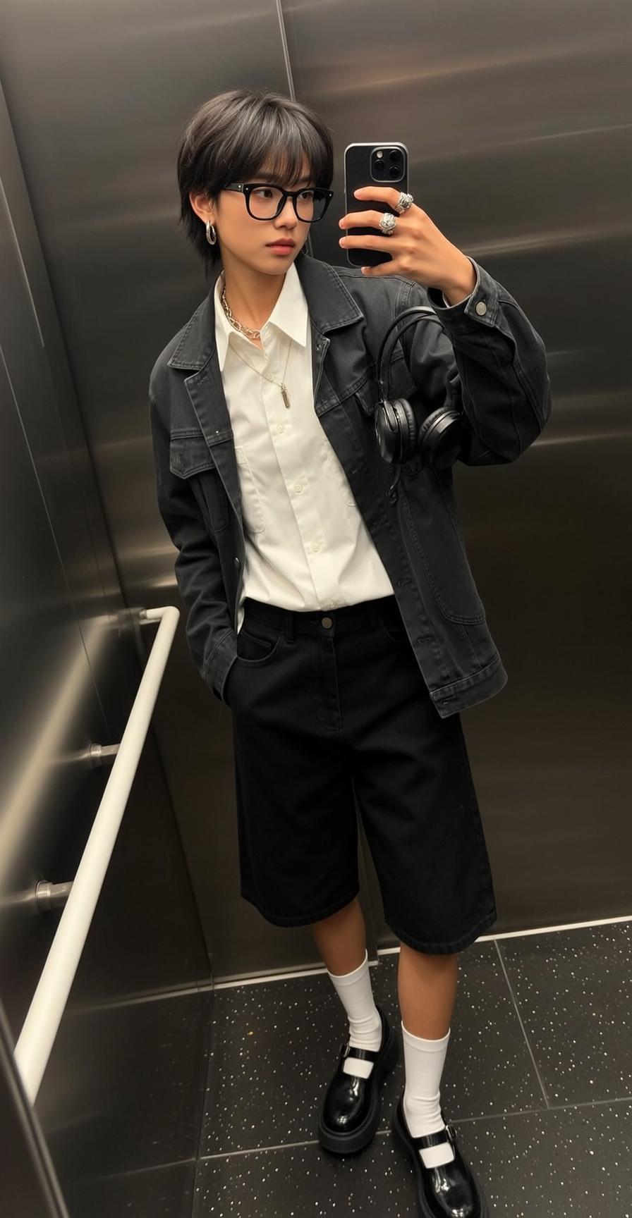 Elevator Denim Jacket Selfie