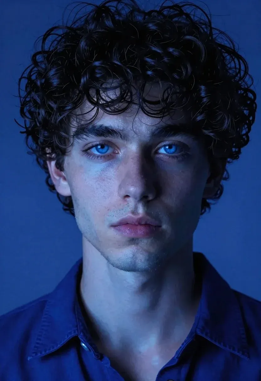 Hyper-realistic Close-up Portrait Young Man With Intense Blue Eyes And