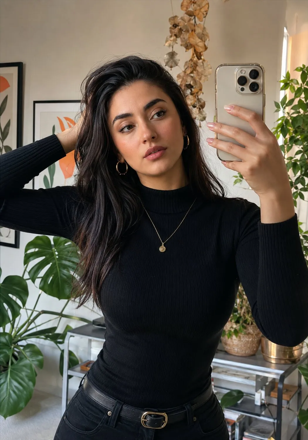 Earrings And Necklace In Mirror Selfie