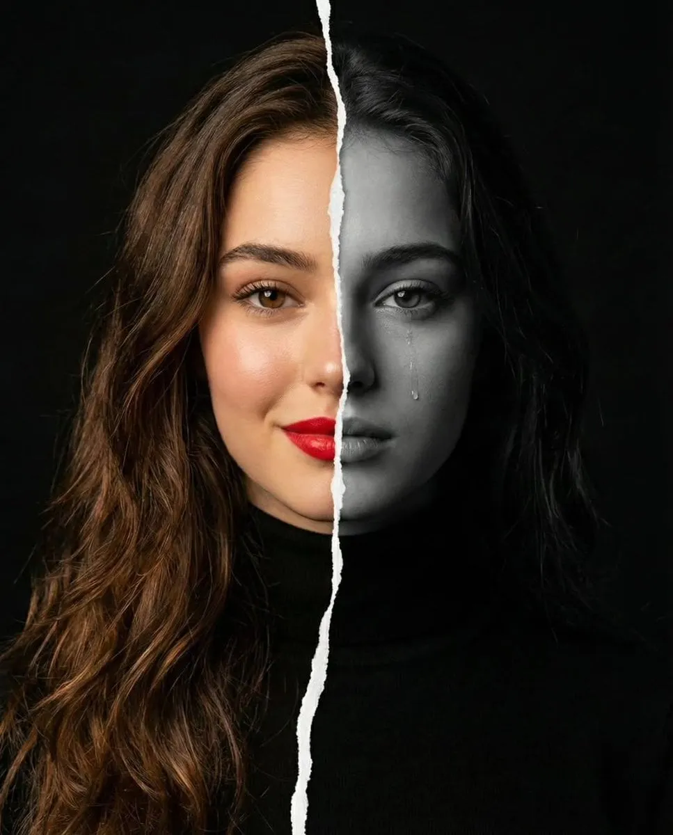 Lipstick In A Split Color Portrait