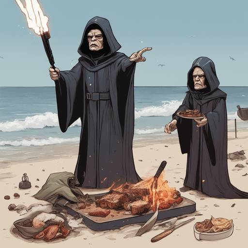 Two Figures Hooded Robes Sandy Beach Grill Steaks