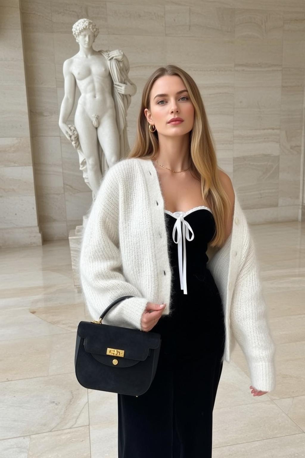 Blonde Woman Black Velvet Dress Museum Statue