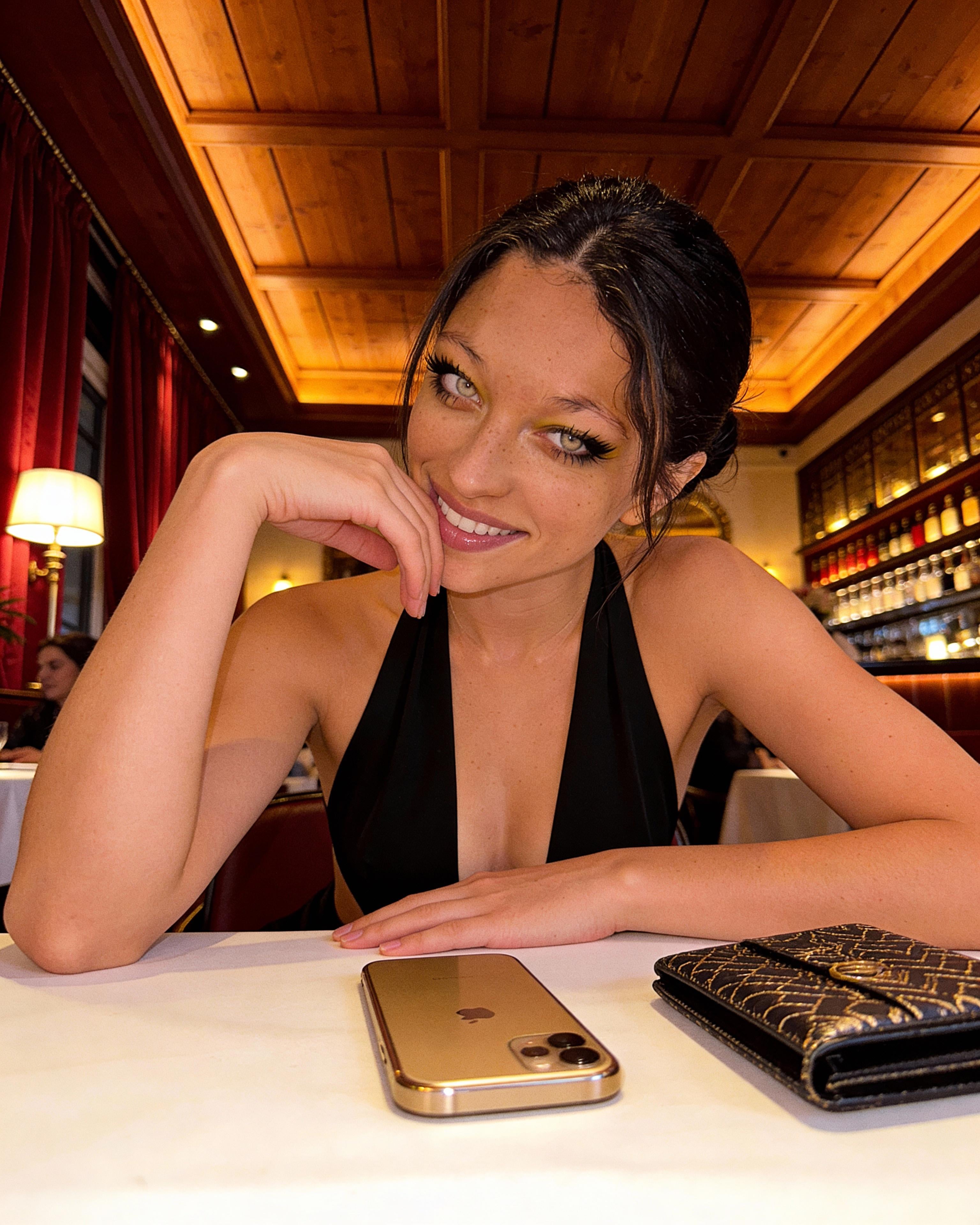 Seated At Table Black Halter Top Restaurant