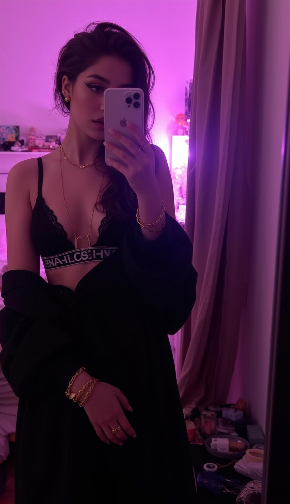 Black Bralette Purple Glow Selfie