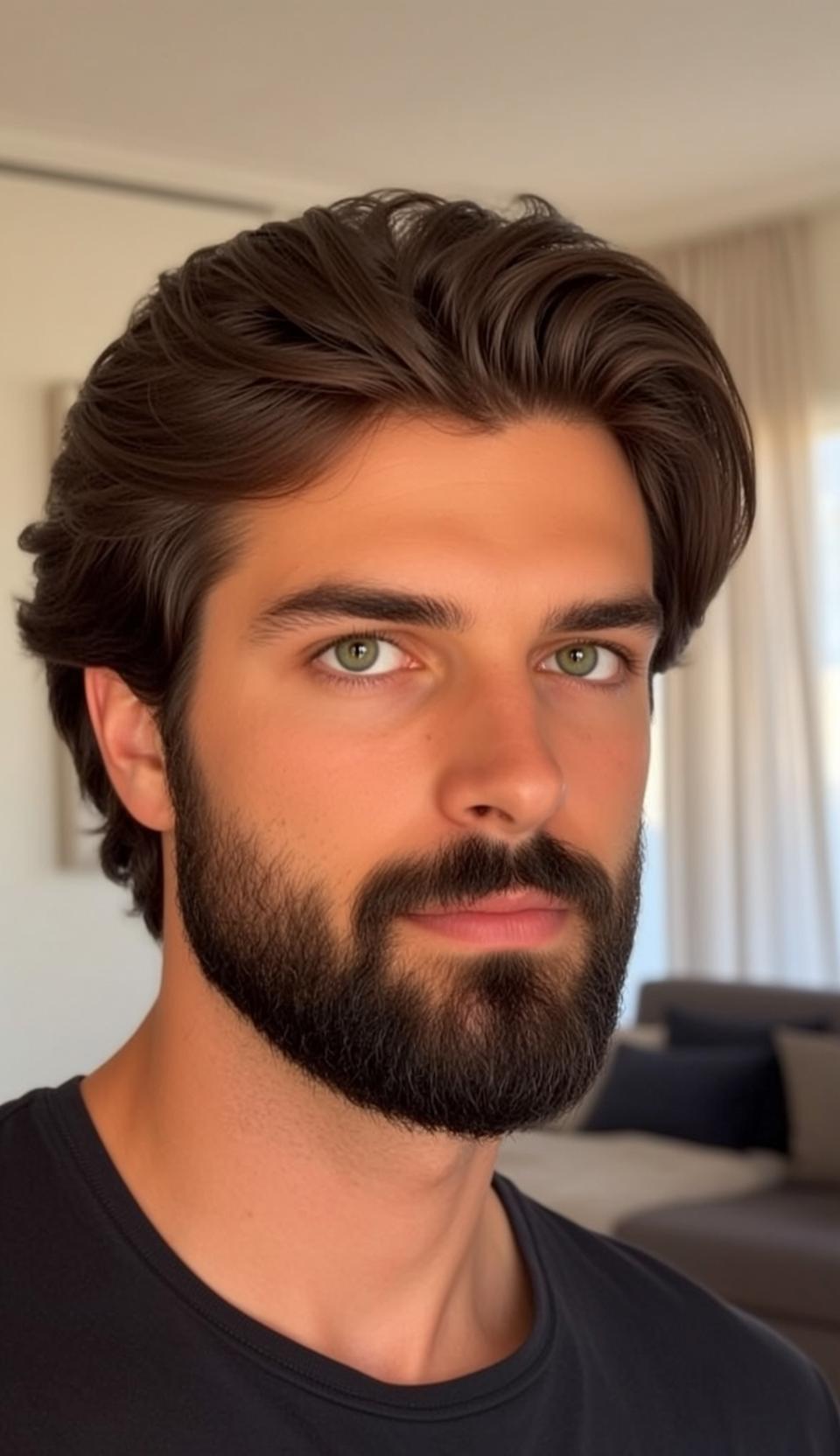 Young Dark Brown Wavy Styled Back Tan