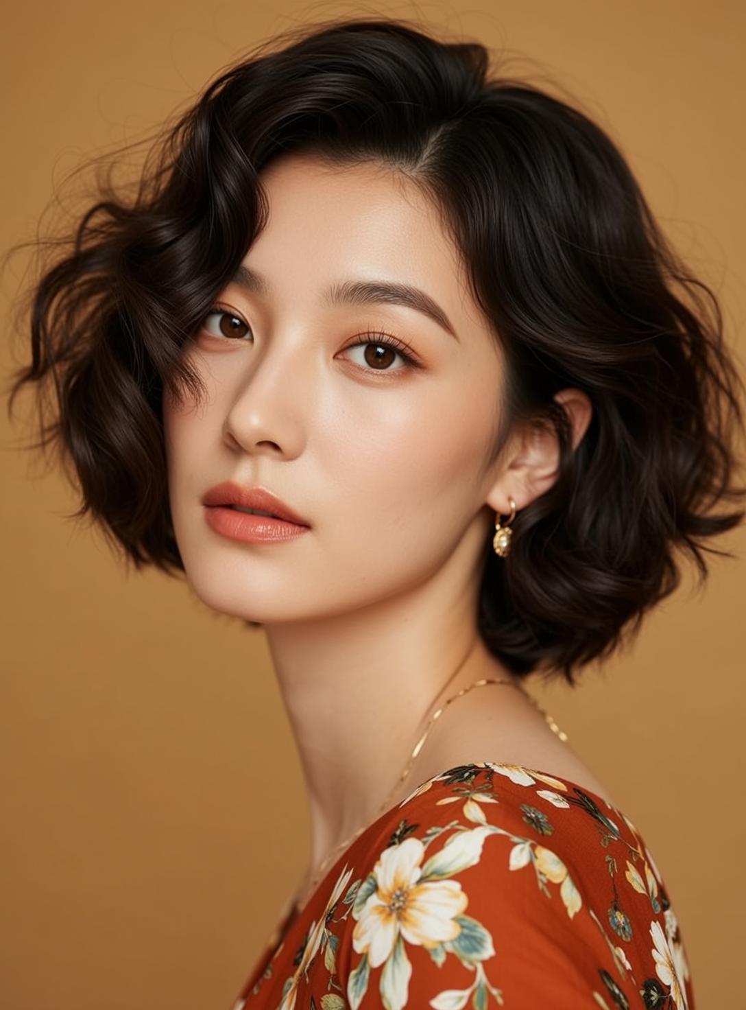 East Asian Woman Floral Dress Studio