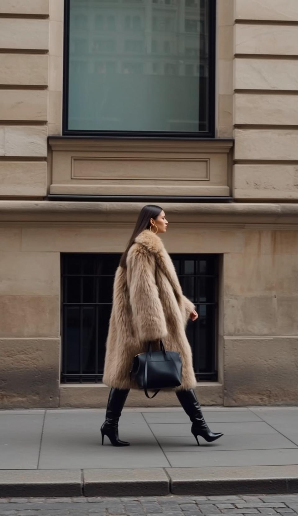 Walking City Street Fur Coat Leather Boots