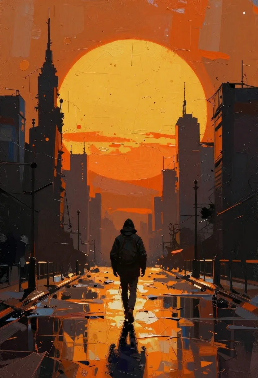 Subject Lone Figure Dark Hooded Jacket Walks Away From The reference photo