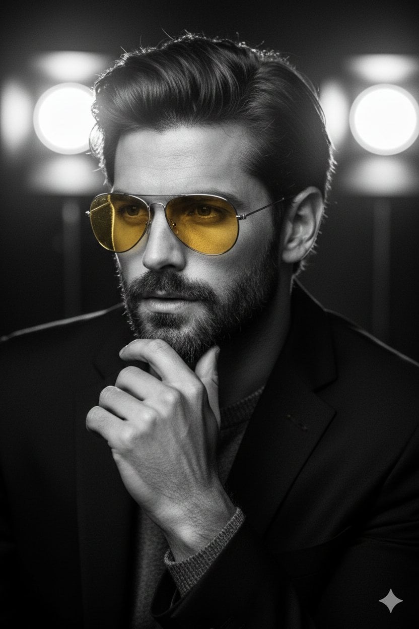 Thoughtful Pose Amber Sunglasses Film Noir