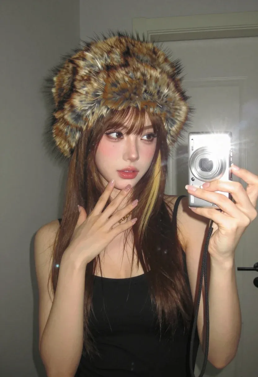 Young Woman Taking Mirror Selfie While Holding Silver Digital Camera