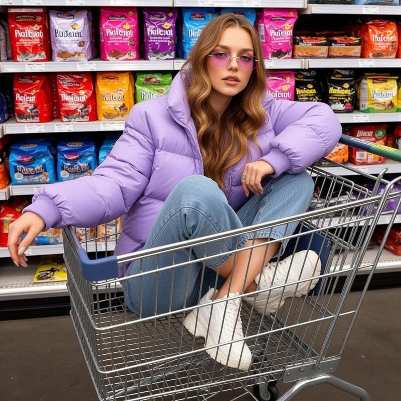 Explore Young Seated Shopping Cart Her Body