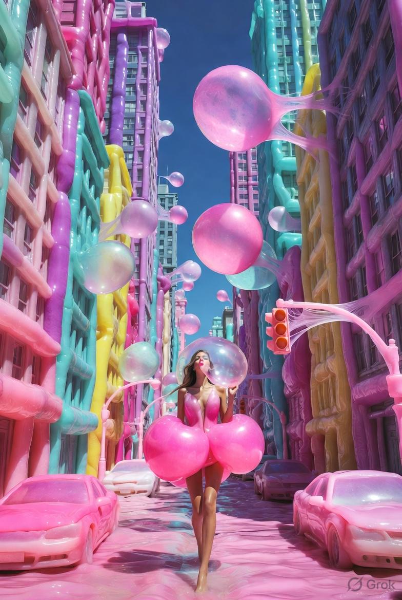 Surreal Candy City Street Pastel Pink Bodysuit Bubble