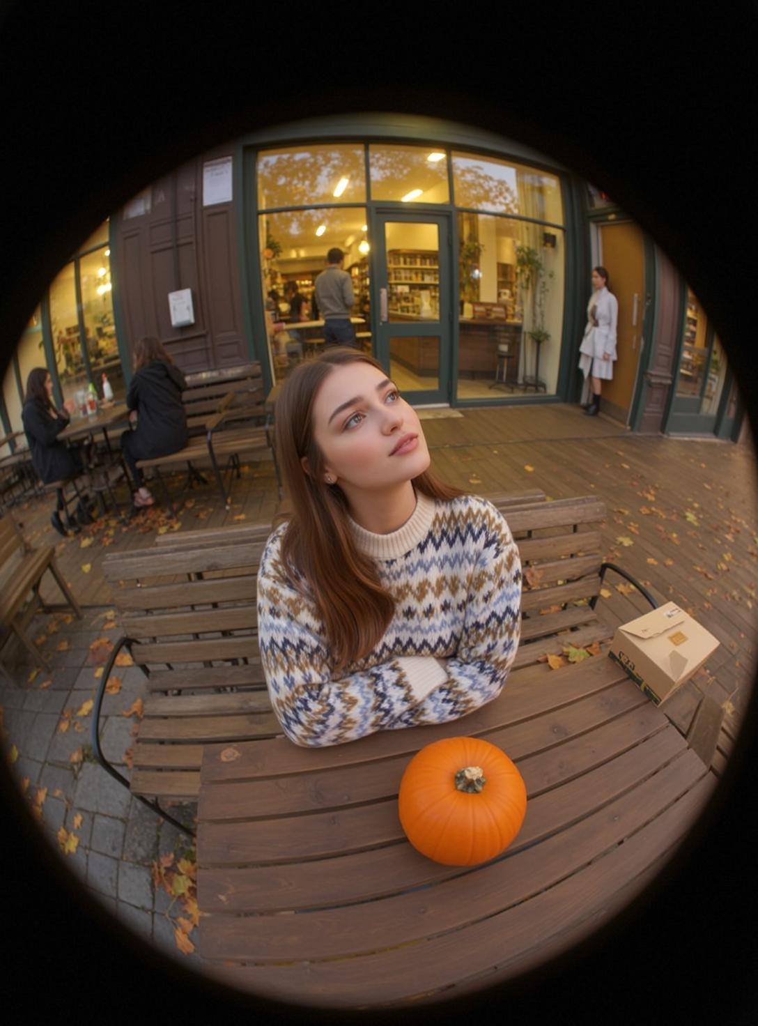 Autumn Cafe Sweater Pumpkin Scene