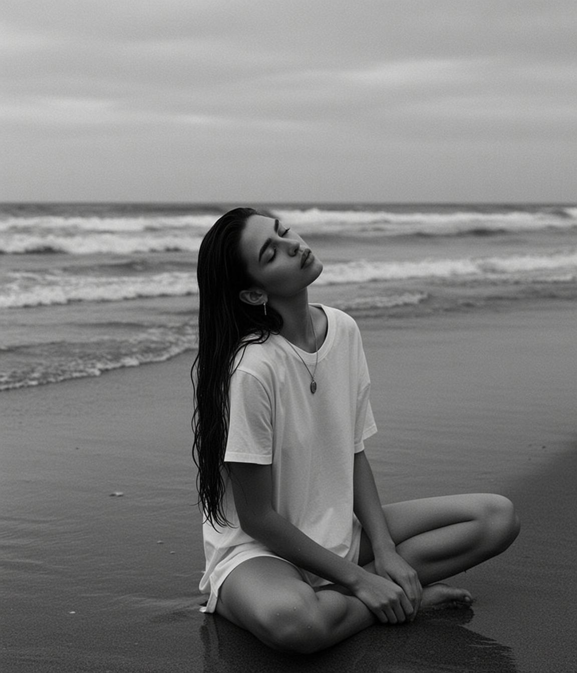 Photorealistic Black And White Portrait Captures Young Woman With Long