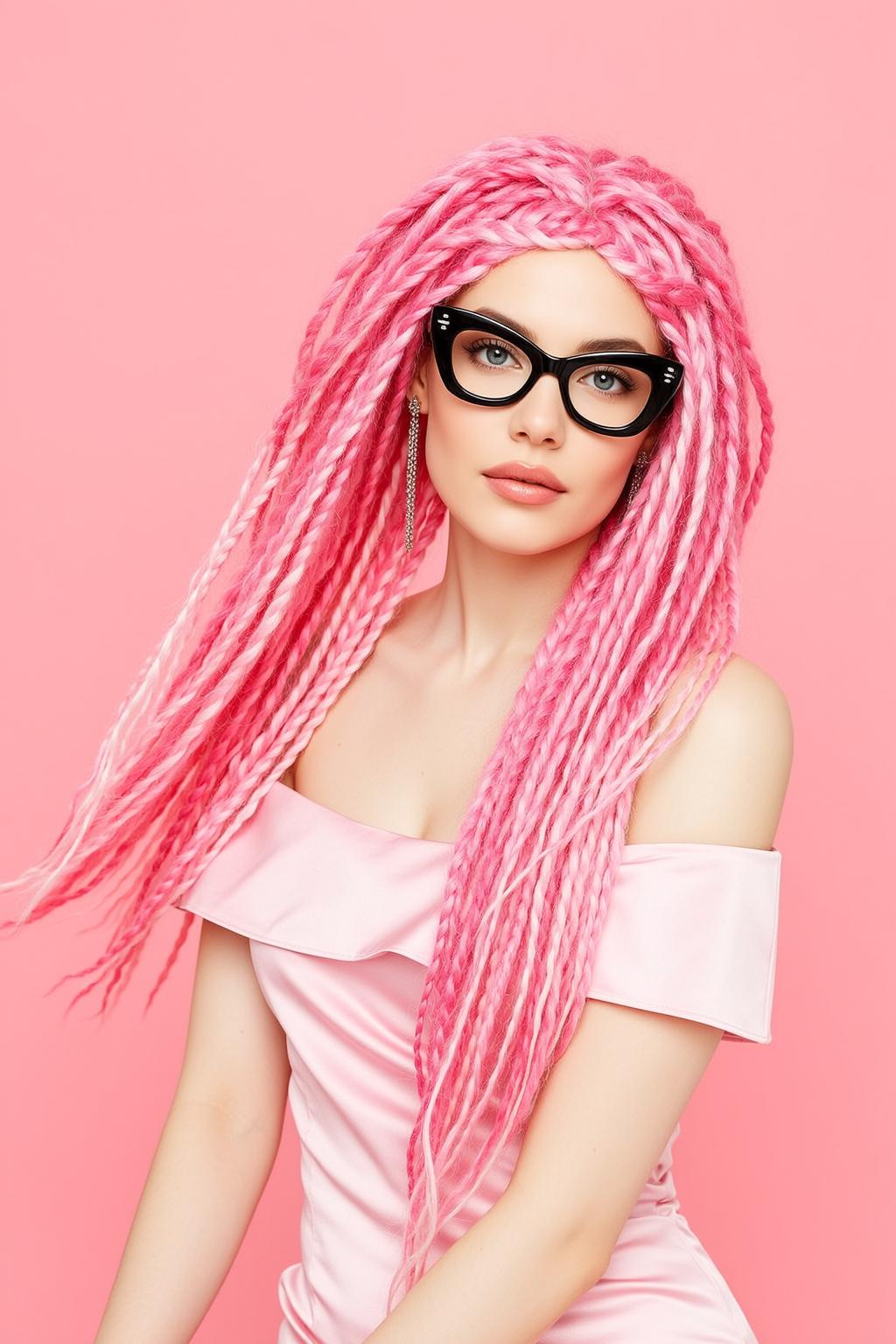 Pink Dreadlocks Satin Dress Studio Fashion