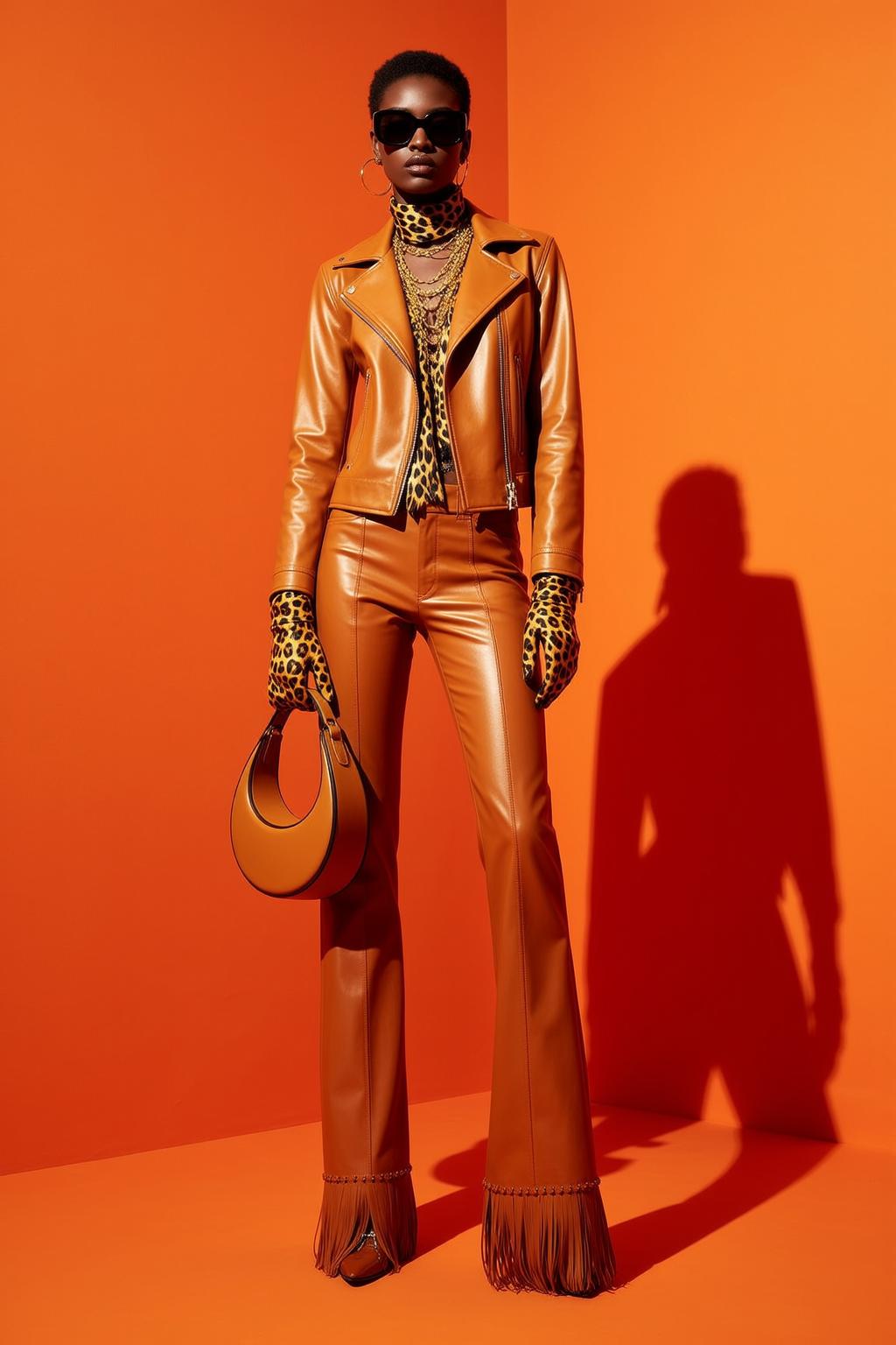 Black Woman Leather Jacket Orange Studio